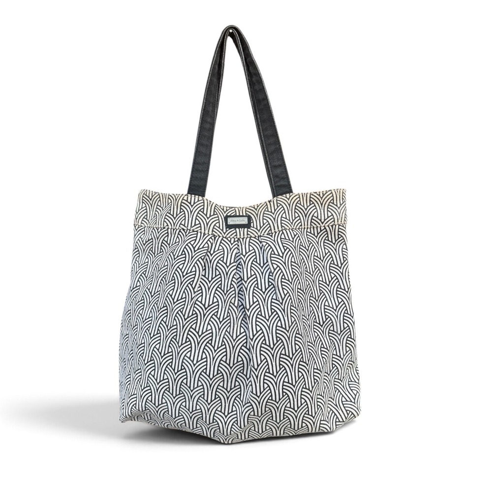 Ame & Lulu Canvas Tote Bag Black White Geometric Art Deco Print Shoulder Bag